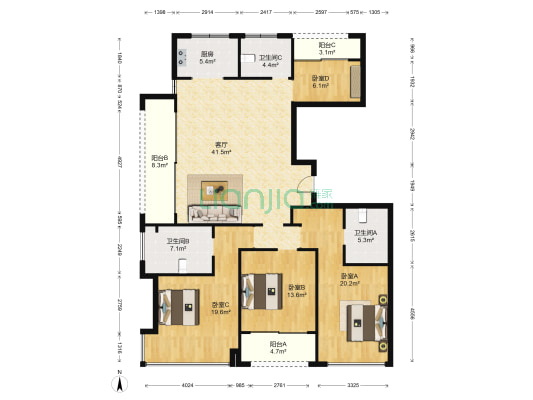 远洋西溪公馆 4室1厅3卫 163平方