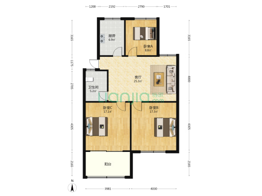 科技育才小区 3室1厅1卫 104平方