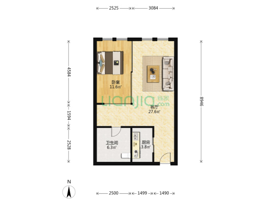 海航豪庭南苑一区 1室1厅1卫 73平方
