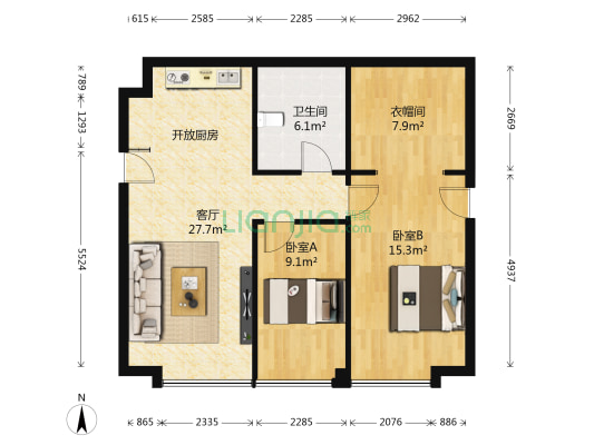 星光国际公馆 2室1厅1卫 103平方