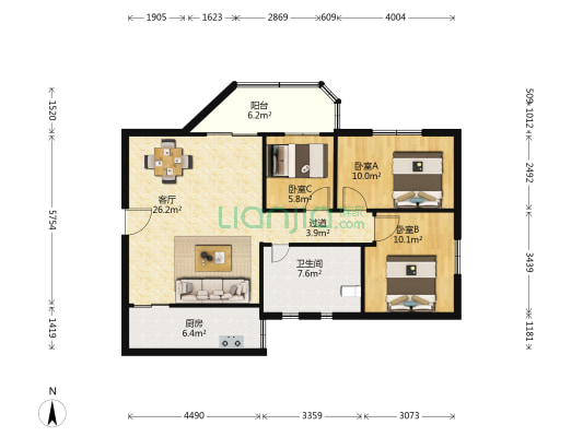 金博大城 3室1厅1卫 116平方