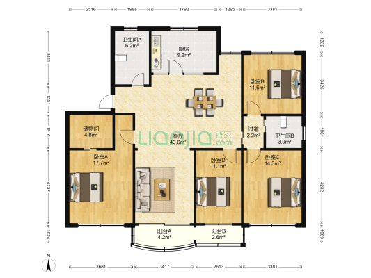 新村小区 4室1厅2卫 162平方