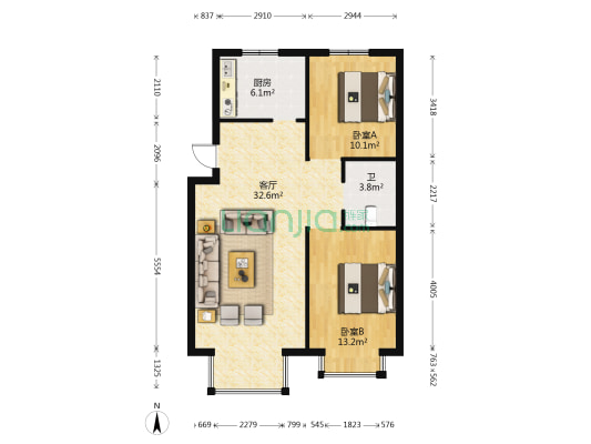 福润春城 2室1厅1卫 95平方