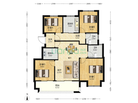 万科朝起云山 4室1厅2卫 114平方
