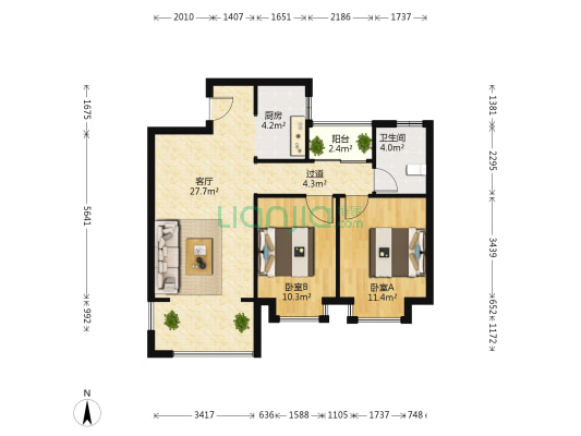 滨江悦府K1区 2室1厅1卫 85平方