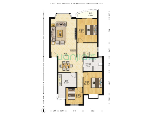 金阳水景 3室1厅1卫 191平方