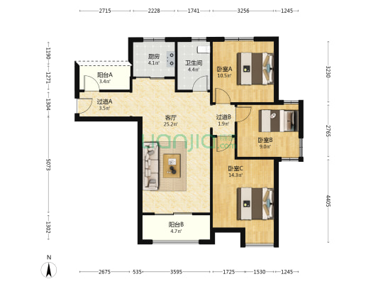 国购苑 3室1厅1卫 112平方