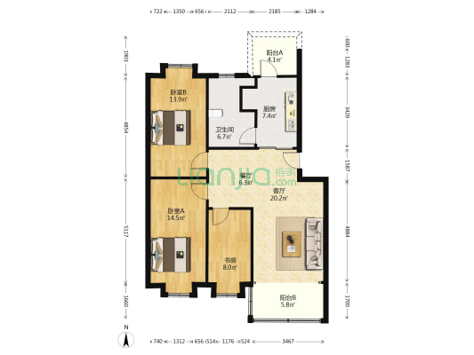 银海楼 3室2厅1卫 105平方