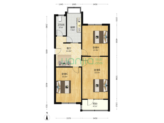 燃料公司宿舍(友谊南大街) 3室1厅1卫 93平方