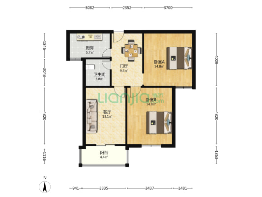 爱地时代 2室1厅1卫 86平方