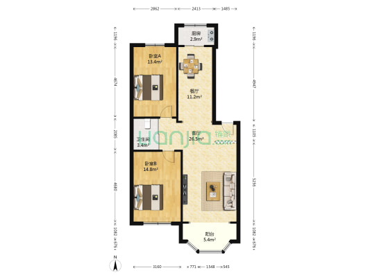 吉顺家园 2室2厅1卫 103平方