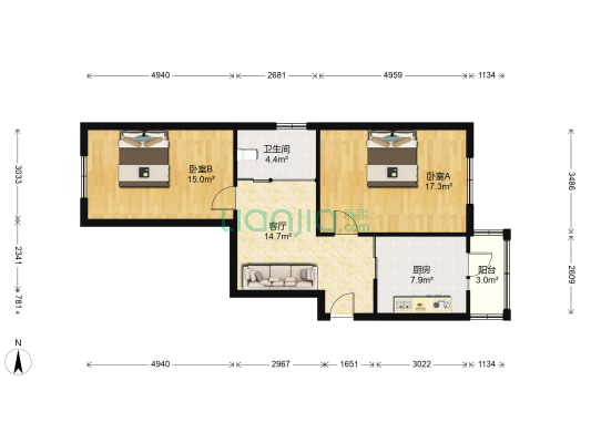 卫生局家属楼 2室1厅1卫 90平方