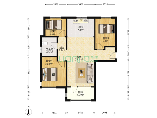 荣盛帝品御居 3室1厅1卫 103平方