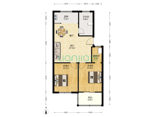鑫磊花园 2室1厅1卫 92平方