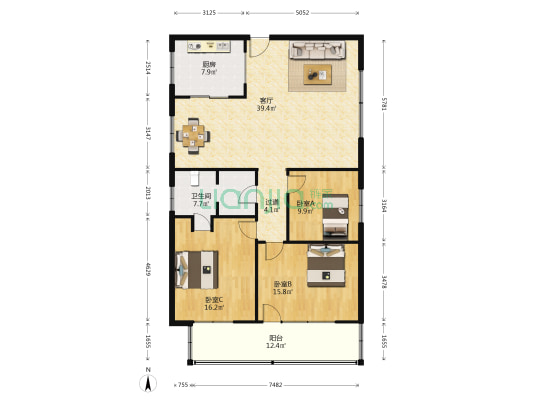 红旗路64号院 3室1厅1卫 143平方