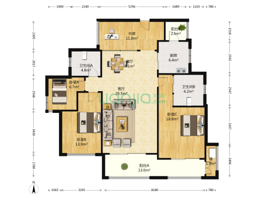 远洋城美域 4室2厅2卫 128平方