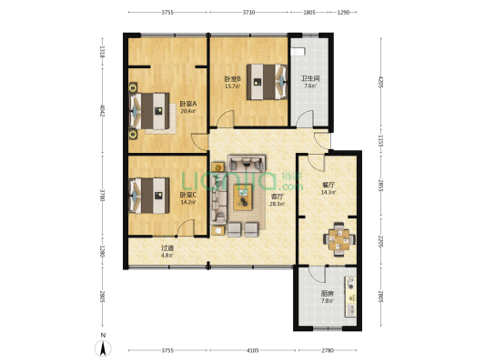 湖滨路36号 3室2厅1卫 123平方