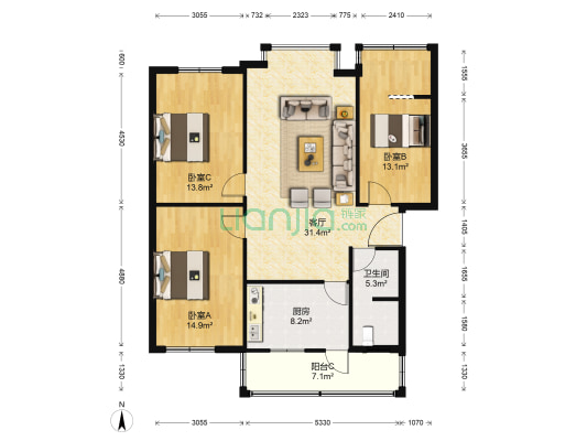 育松东苑 3室1厅1卫 111平方