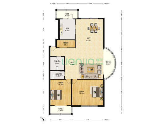 民丰街 2室2厅2卫 191平方