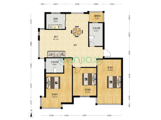 江南春城 3室1厅2卫 130平方