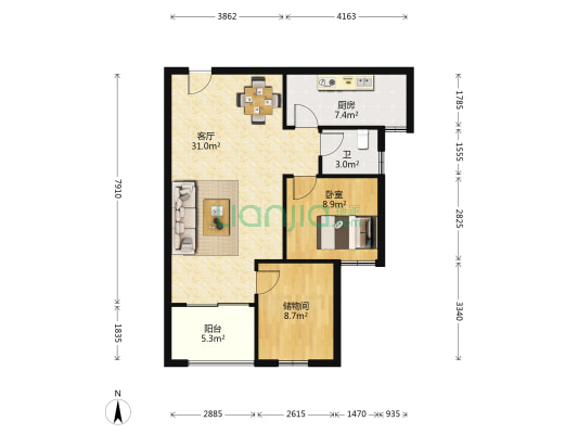 剑桥名门 1室1厅1卫 89平方