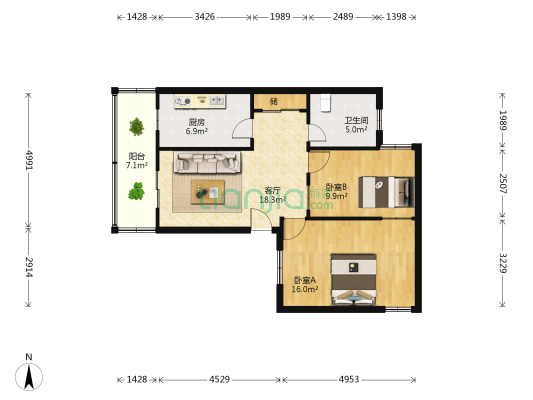 景蓝公寓 2室1厅1卫 79平方