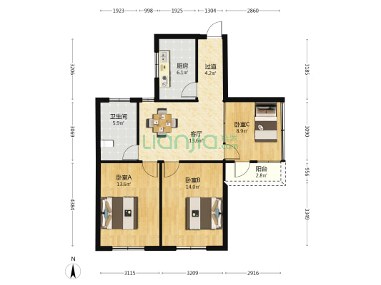 北大街141号 3室1厅1卫 83平方