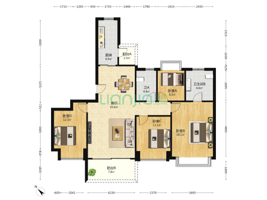 恒大美丽沙天宸湾(11地块) 4室1厅2卫 167平方