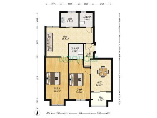碧水莲晴四期 2室2厅2卫 107平方
