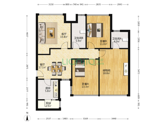 光华壹号 2室2厅2卫 110平方
