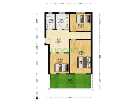 壕埂街32号 3室1厅1卫 68平方