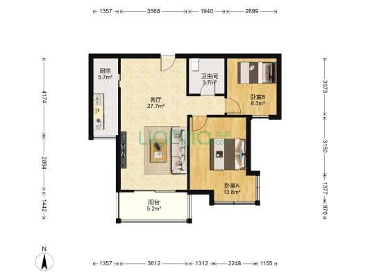 西固人家 2室1厅1卫 86平方