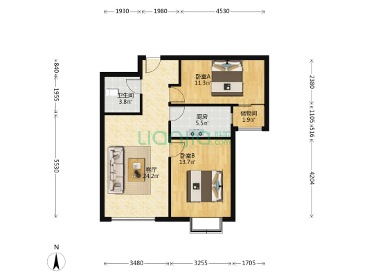 德信公园旁的房子，全天无遮挡，经典户型-户型图