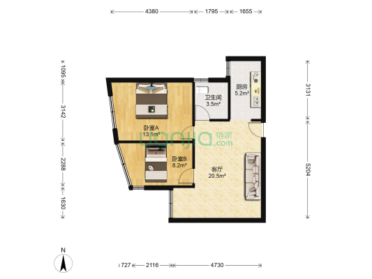 中南大厦 2室1厅1卫 73平方