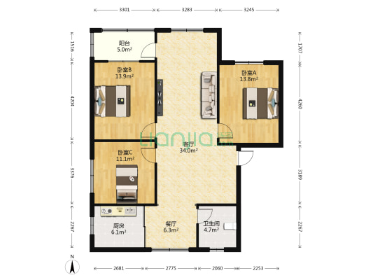 道塘巷4号 3室2厅1卫 106平方