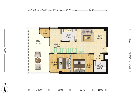 临江路7号 2室1厅1卫 67平方