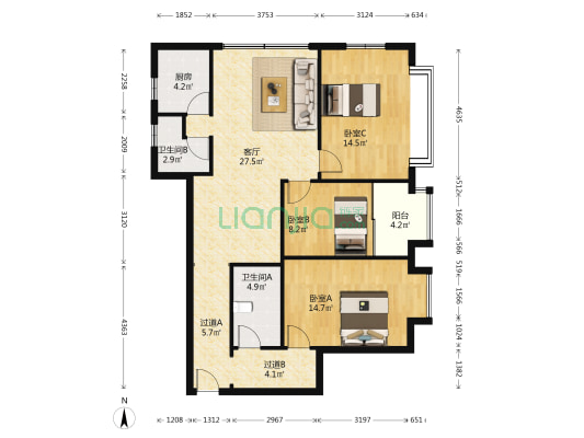 翰林阁 3室1厅2卫 116平方