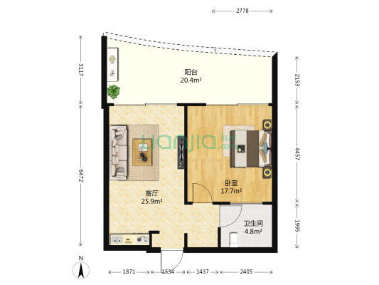 澜庭海景酒店公寓 1室1厅1卫 64平方