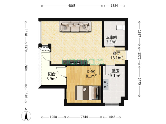 天赐苑 1室1厅1卫 50平方