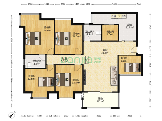 南城花园 5室1厅2卫 150平方