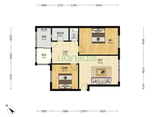 司法局宿舍 2室1厅2卫 81平方