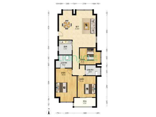 保利庭瑞阅江台江峯 3室1厅2卫 136平方