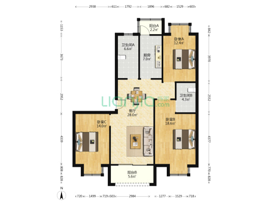 嘉和雅居 3室1厅2卫 132平方