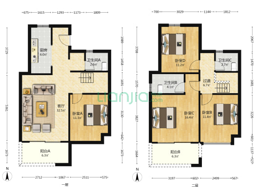 新华御著 4室1厅3卫 199平方