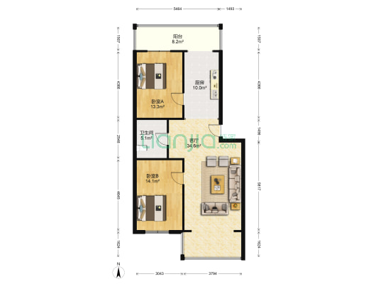 学院新城一期 2室1厅1卫 113平方