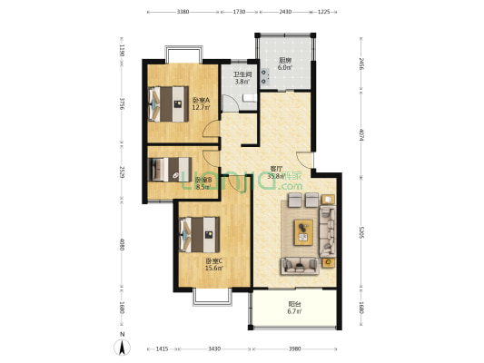 双湖明珠 3室1厅1卫 104平方