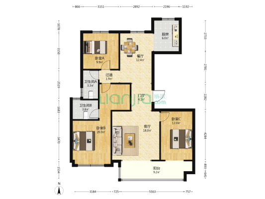 邯郸安联九都漫城 3室2厅2卫 140平方