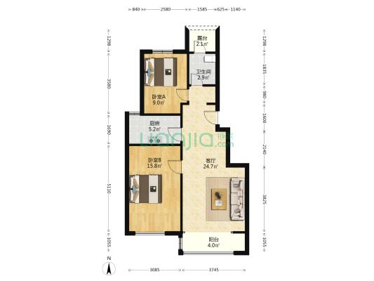 农垦•含章宝邸 2室1厅1卫 85平方