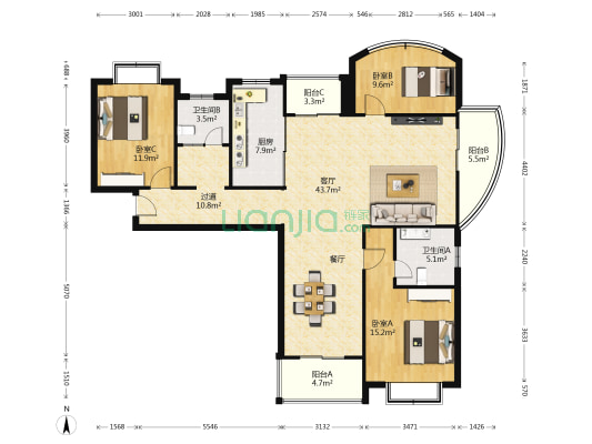 泰鸿新苑 3室1厅2卫 157平方