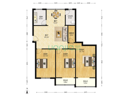 环湖中路78号 3室2厅1卫 108平方